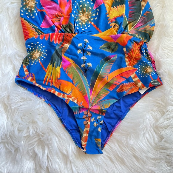 FARM Rio One Piece Swimsuit NWT Macaw Party in Party Blue Tropical Print Large - Picture 9 of 16